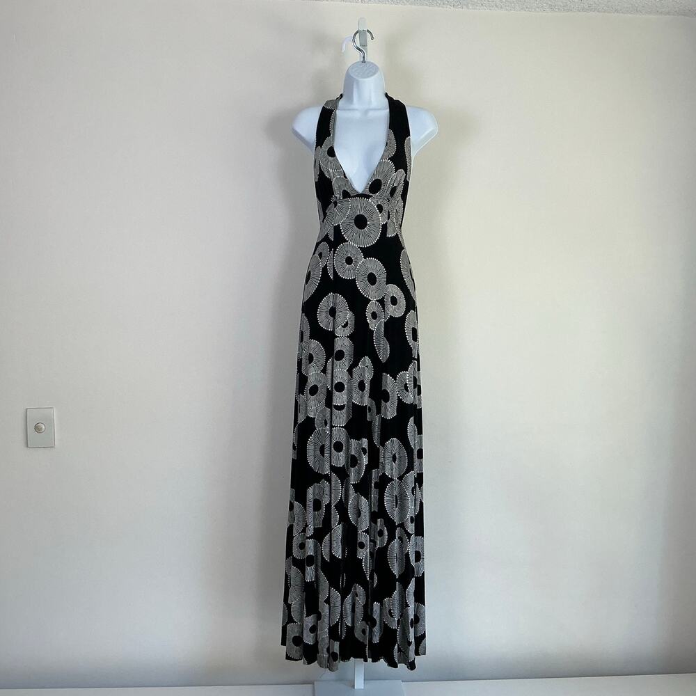 Rachel Pally Black & White Boho Geometric Halter Maxi Dress Size XS Unaltered